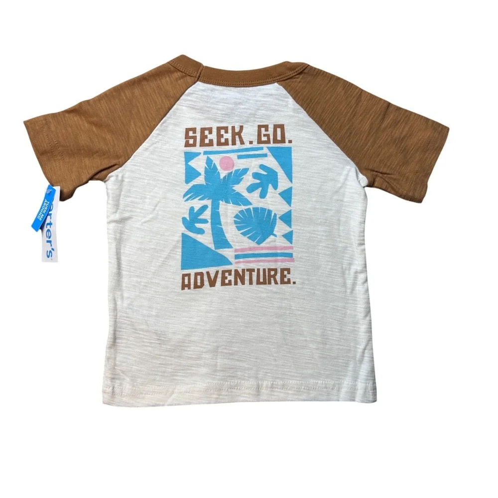 Carter's T-Shirt Kids 24M White Seek Go Adventure‎ Raglan Slub Cotton 1S577210